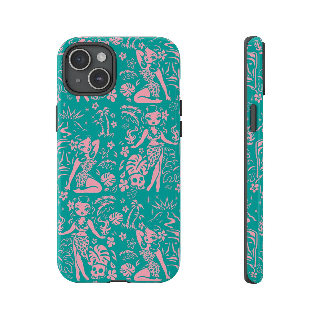 Tiki Temptress - Aqua and Pink • Tough Phone Case