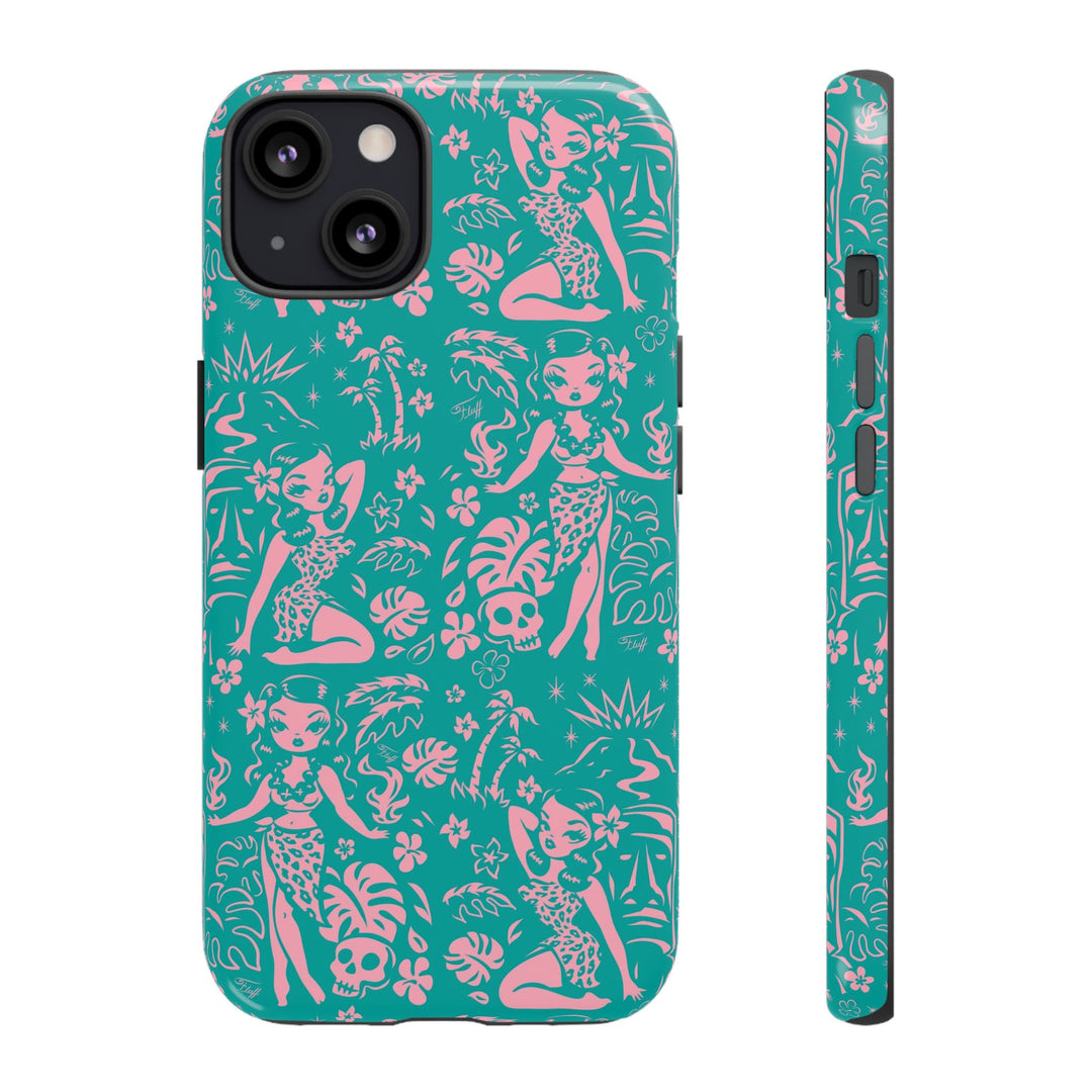 Tiki Temptress - Aqua and Pink • Tough Phone Case