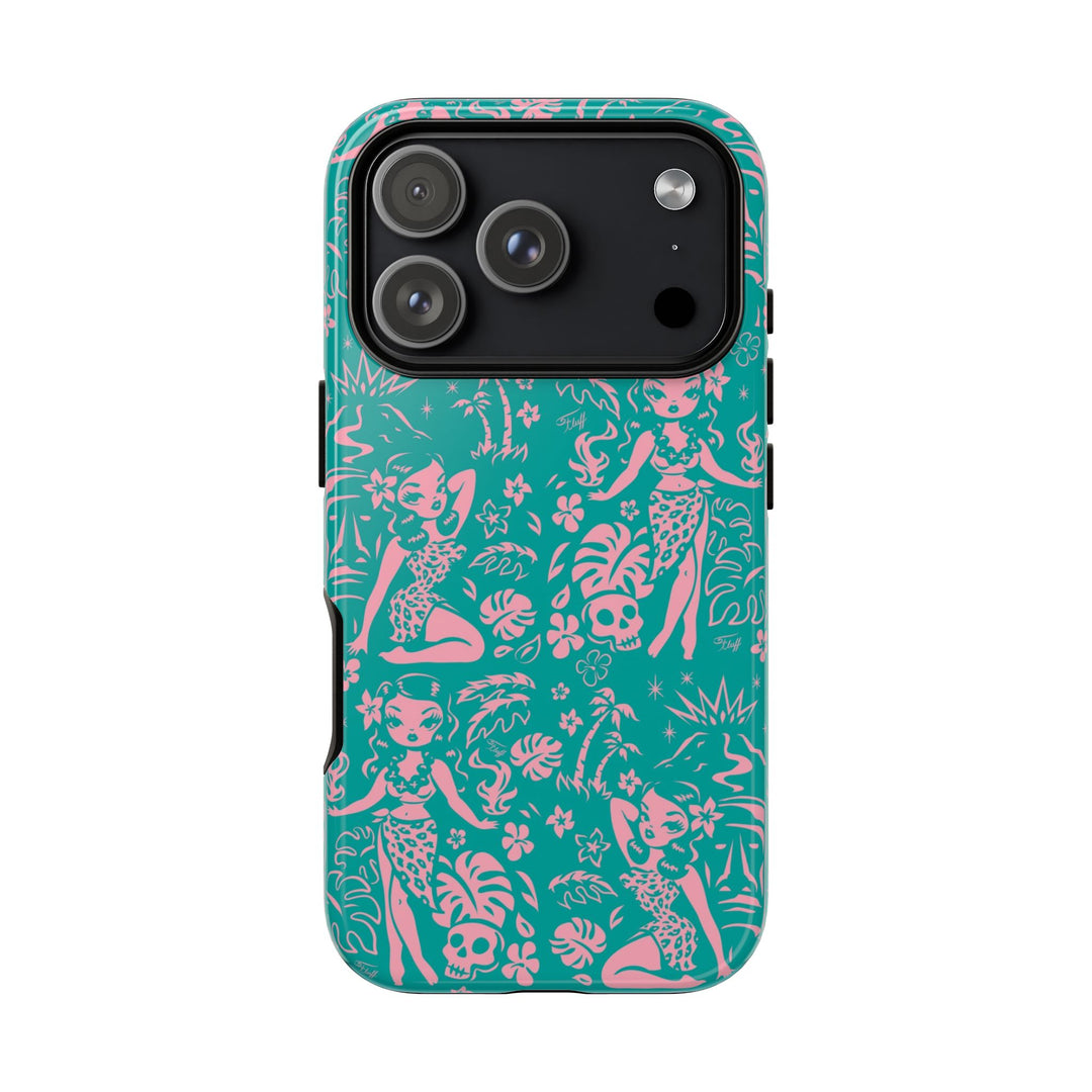 Tiki Temptress - Aqua and Pink • Tough Phone Case