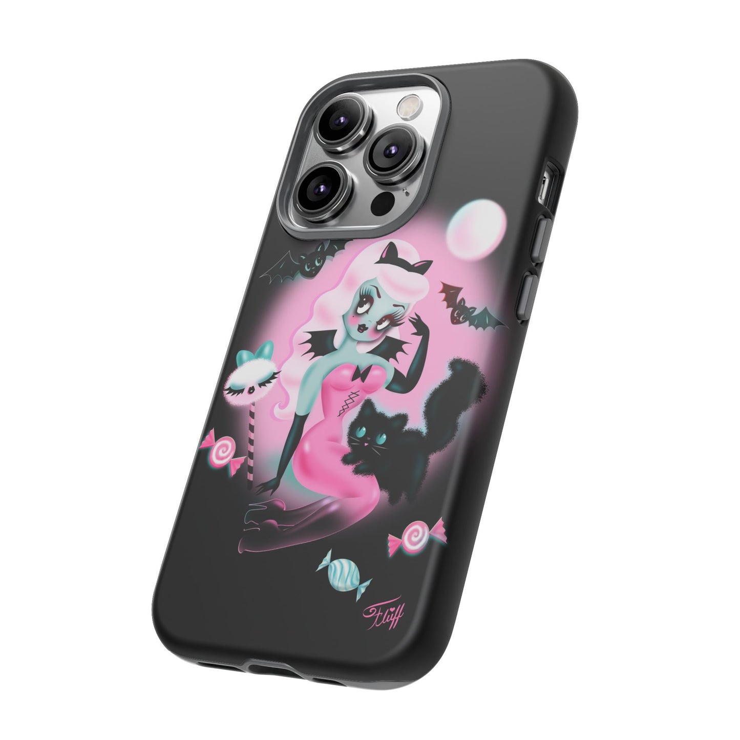 Pastel Candy Vampire with Kitty on Black • Tough Phone Case