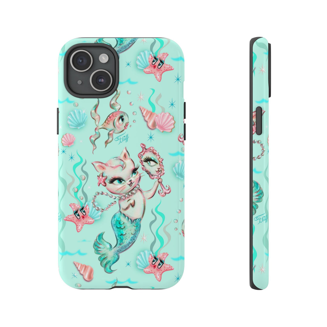 Merkitten with Pearls Aqua • Tough Phone Case