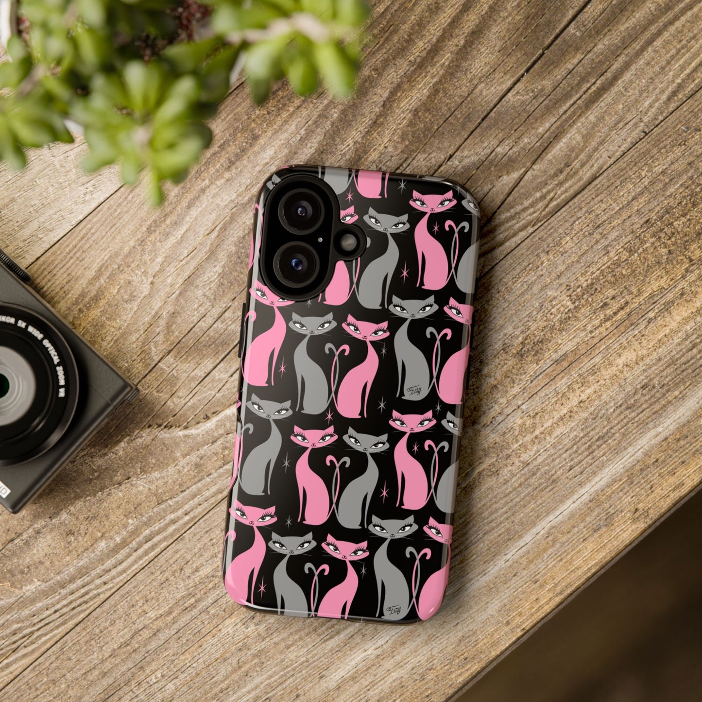 Mod Love Cats on Black • Tough Phone Case