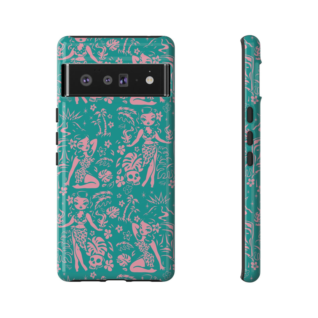 Tiki Temptress - Aqua and Pink • Tough Phone Case