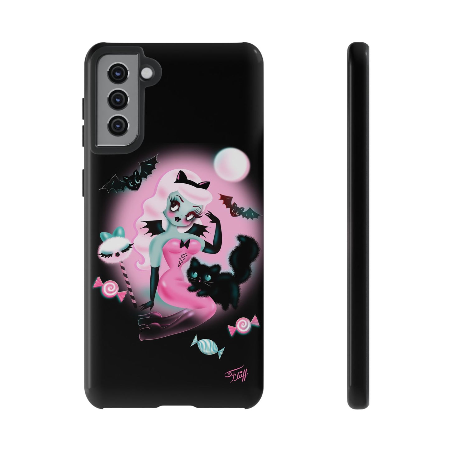 Pastel Candy Vampire with Kitty on Black • Tough Phone Case