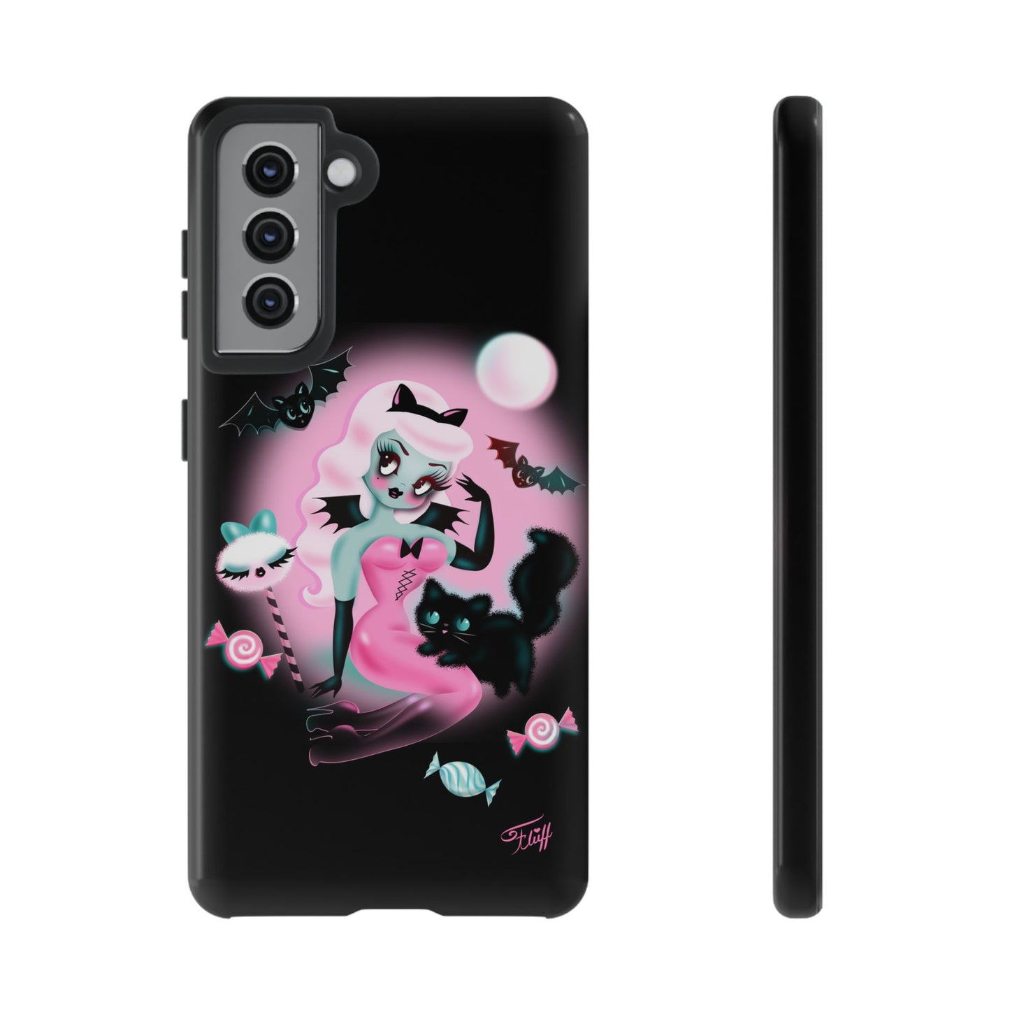 Pastel Candy Vampire with Kitty on Black • Tough Phone Case