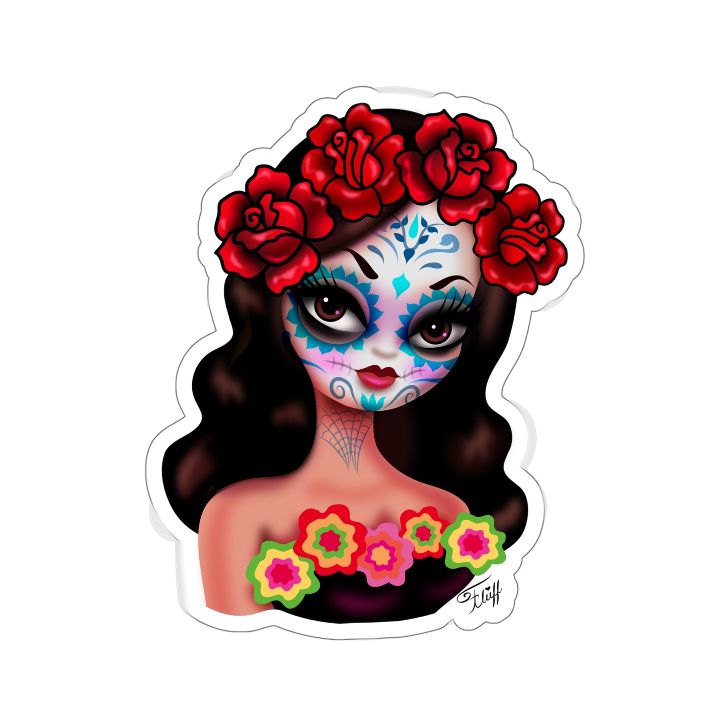 Day of the Dead• Girl with Roses • Kiss-Cut Sticker