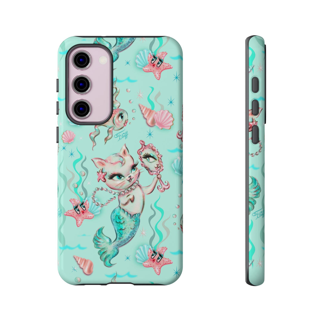 Merkitten with Pearls Aqua • Tough Phone Case