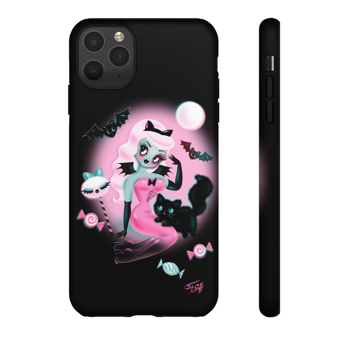 Pastel Candy Vampire with Kitty on Black • Tough Phone Case