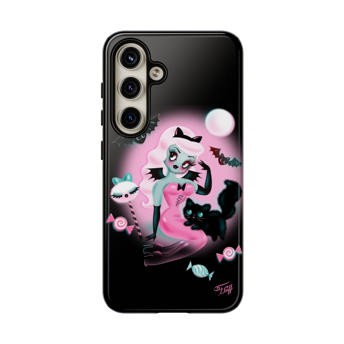 Pastel Candy Vampire with Kitty on Black • Tough Phone Case