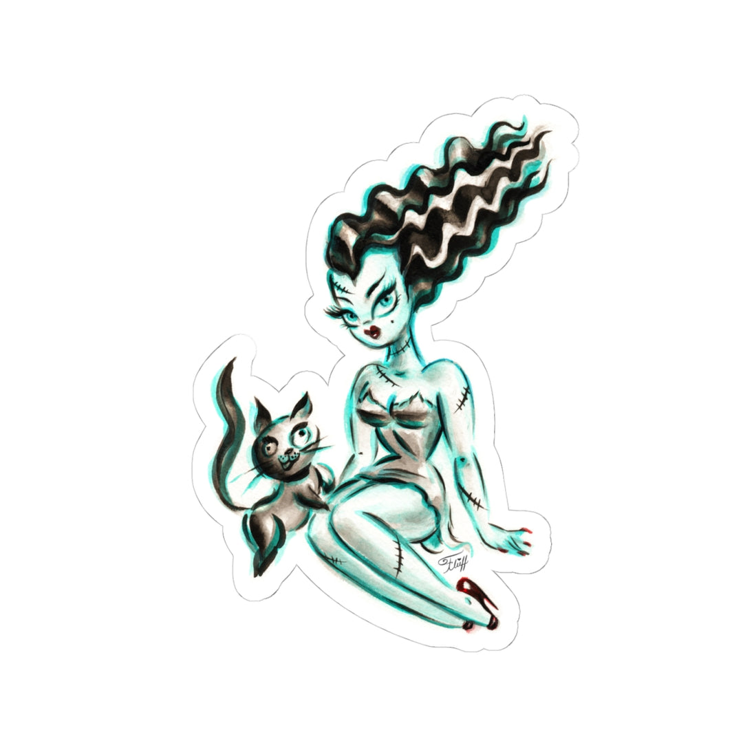 Pinup Bride of Frankenstein with Igor Kitty • Kiss-Cut Sticker