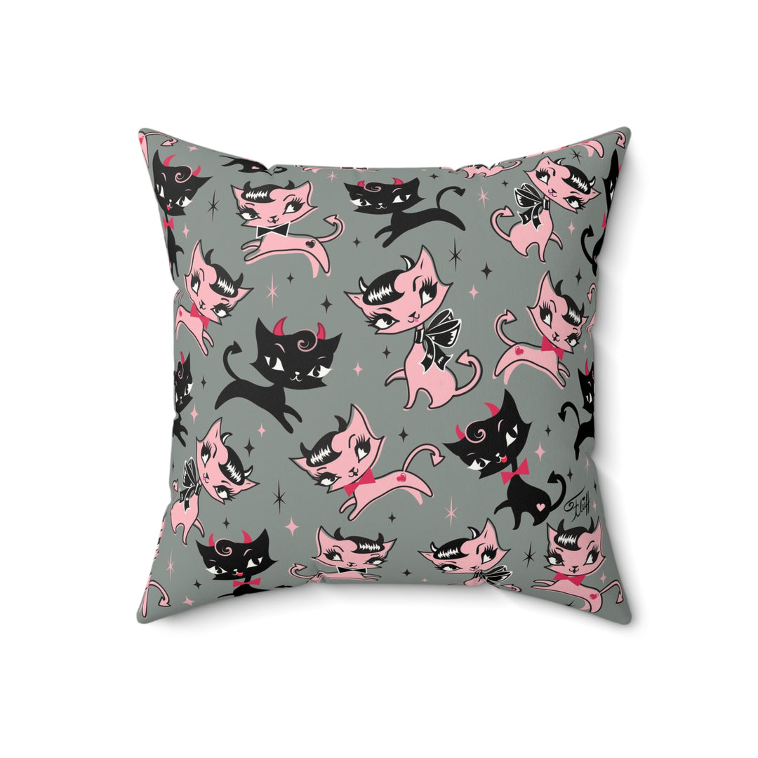 Devil Kitties Grey • Faux Suede Pillow