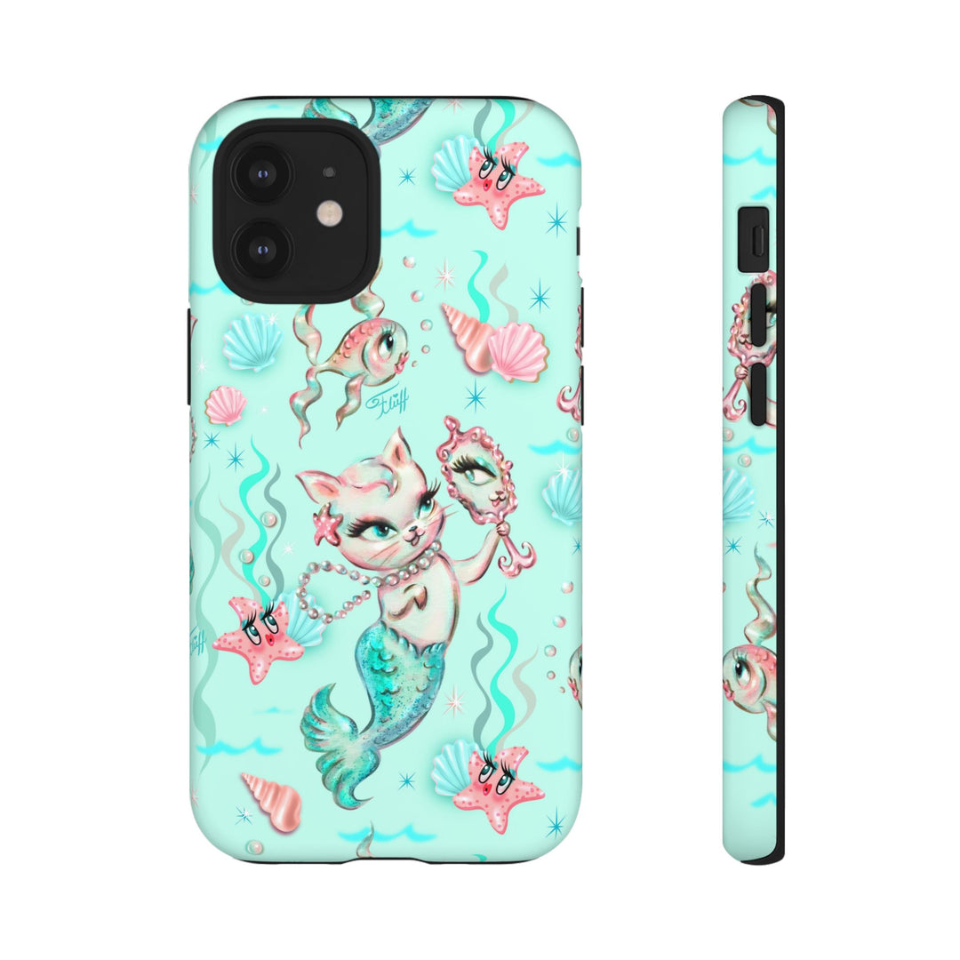 Merkitten with Pearls Aqua • Tough Phone Case