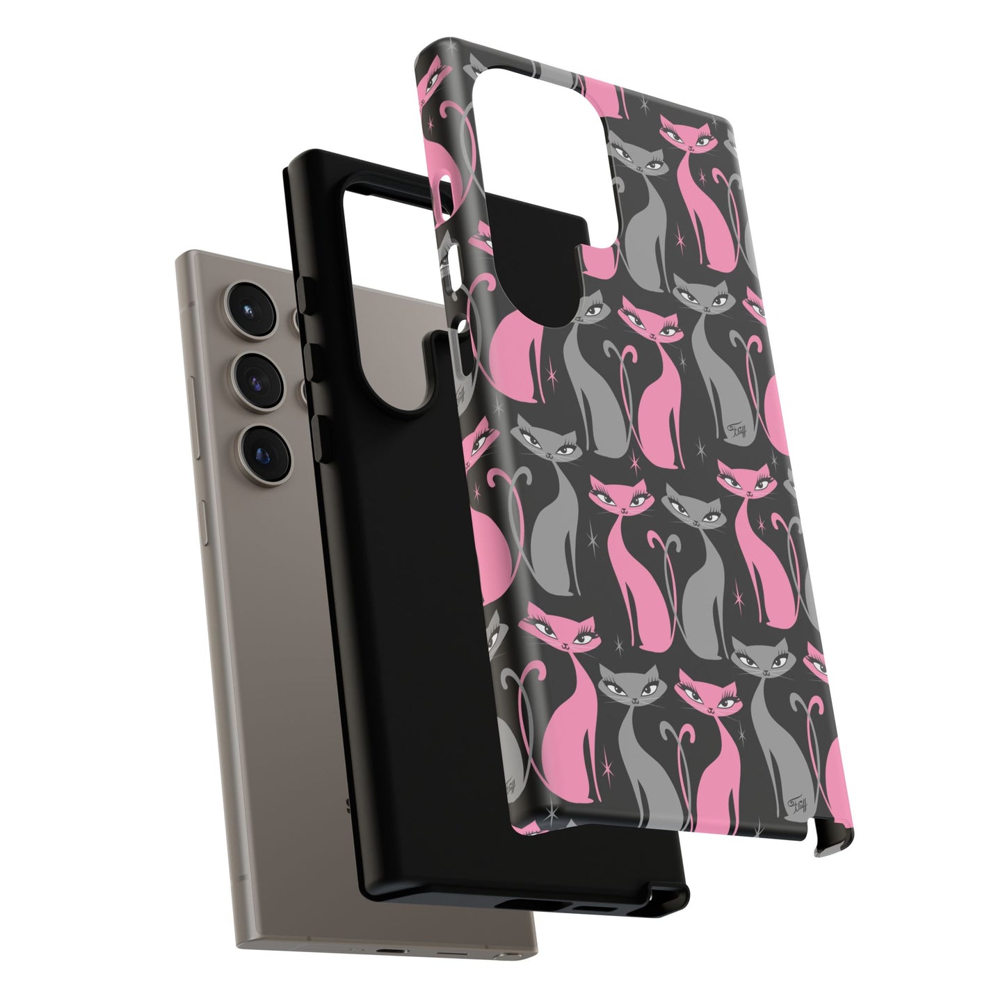 Mod Love Cats on Black • Tough Phone Case