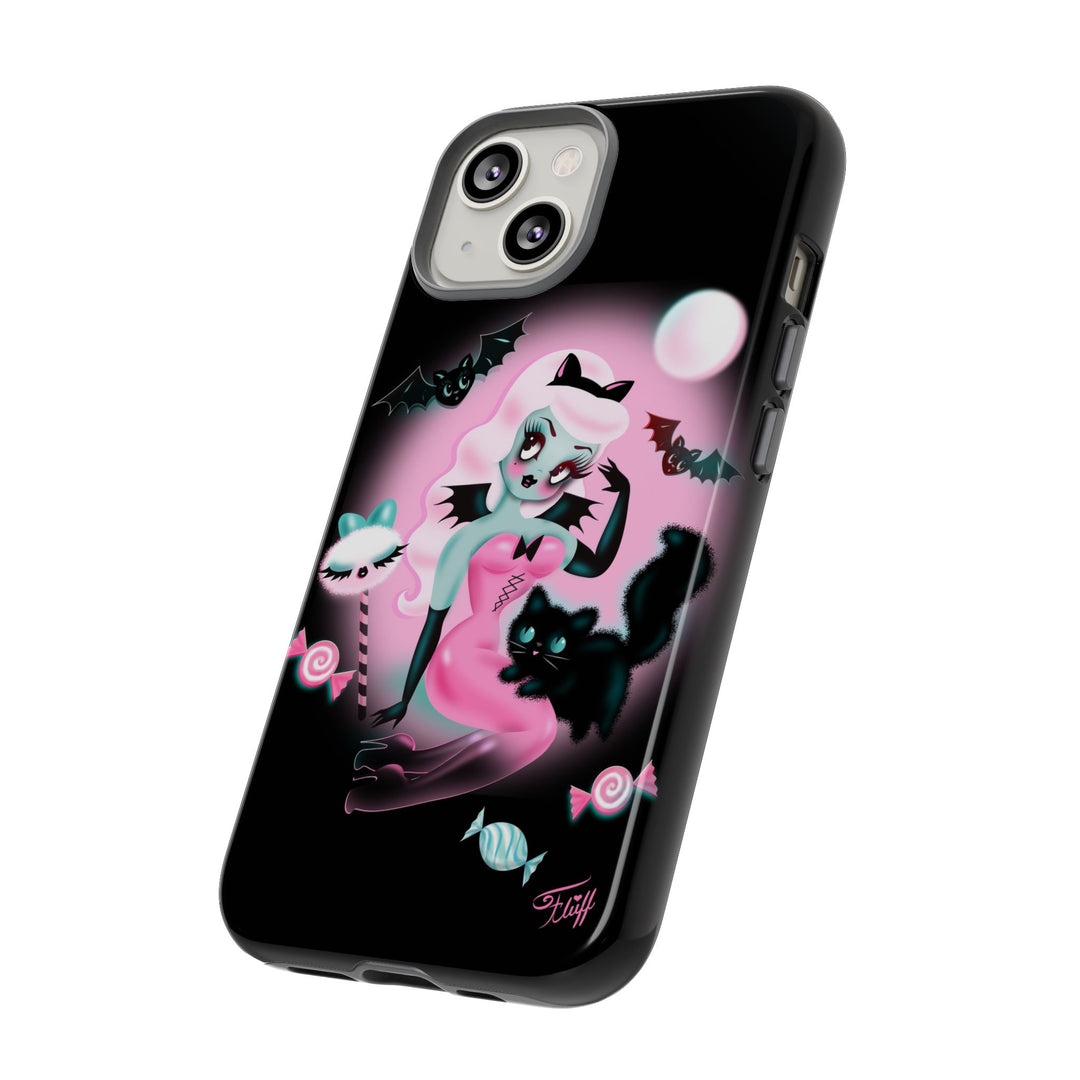 Pastel Candy Vampire with Kitty on Black • Tough Phone Case