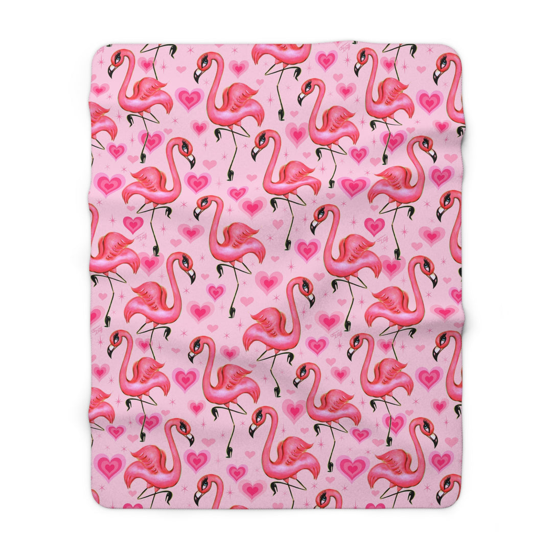 Flamingos and Hearts Pink • Sherpa Fleece Blanket