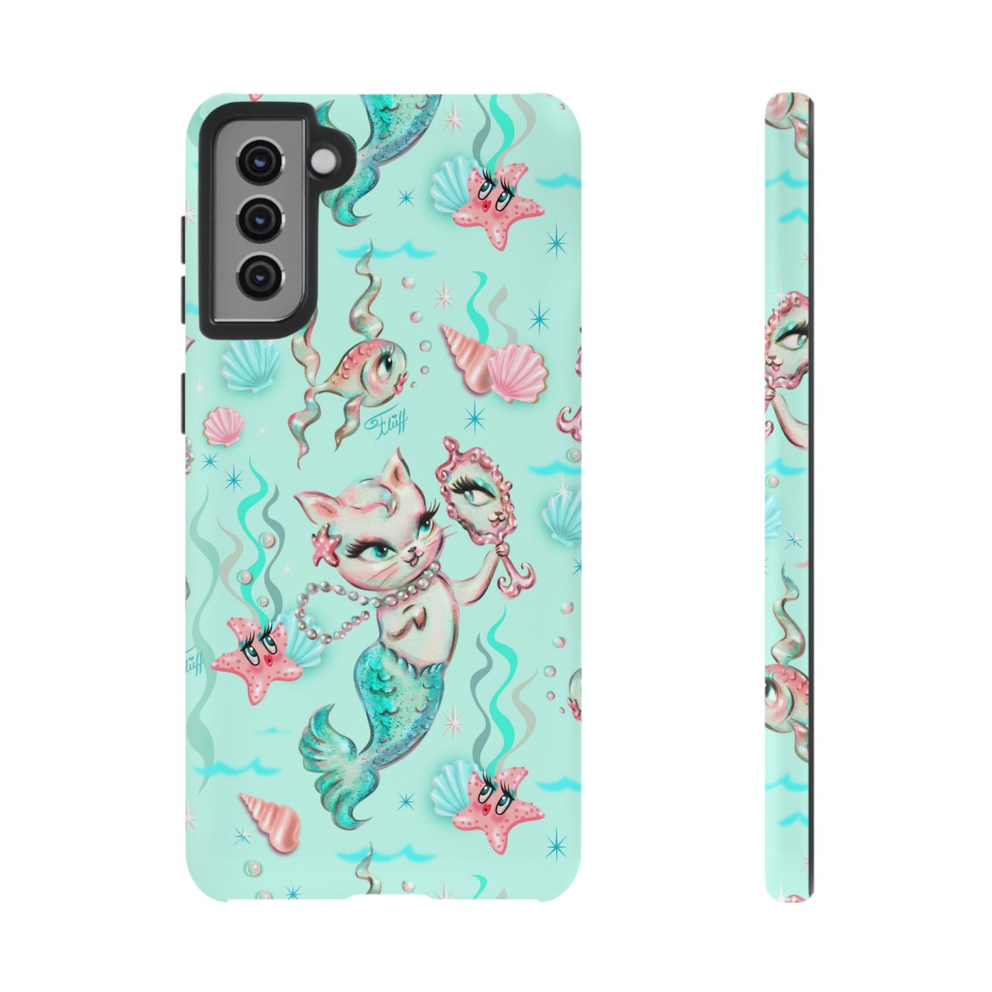 Merkitten with Pearls Aqua • Tough Phone Case