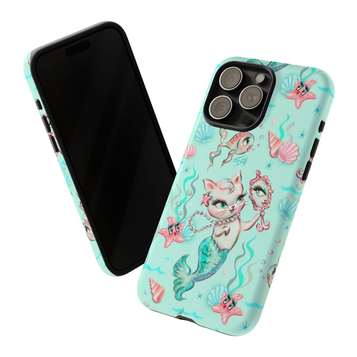 Merkitten with Pearls Aqua • Tough Phone Case