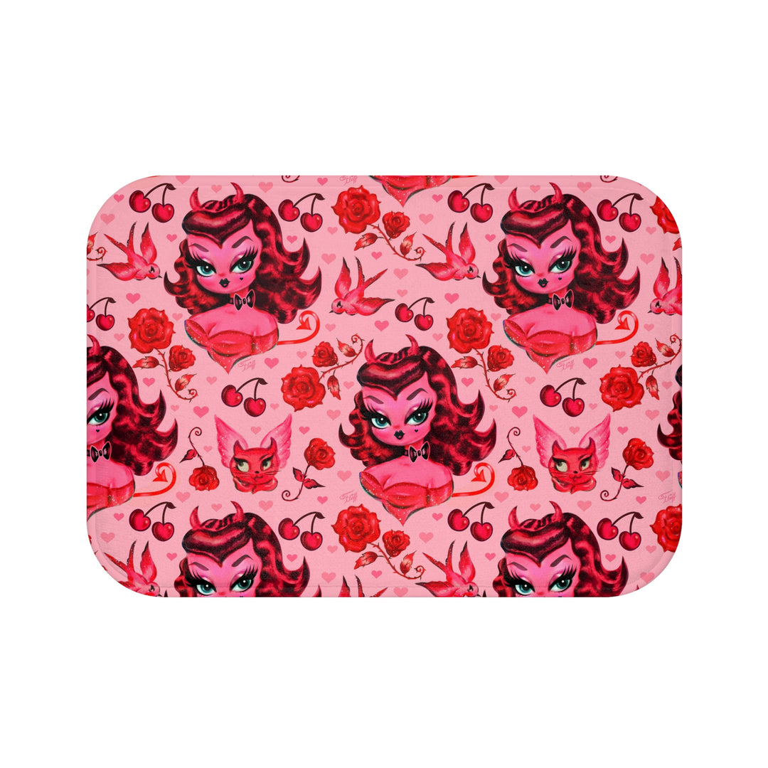 Devil Dolly with Roses and Cherries • Bath Mat