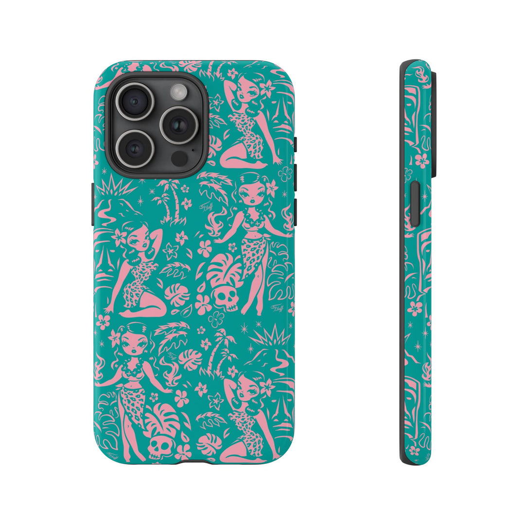Tiki Temptress - Aqua and Pink • Tough Phone Case