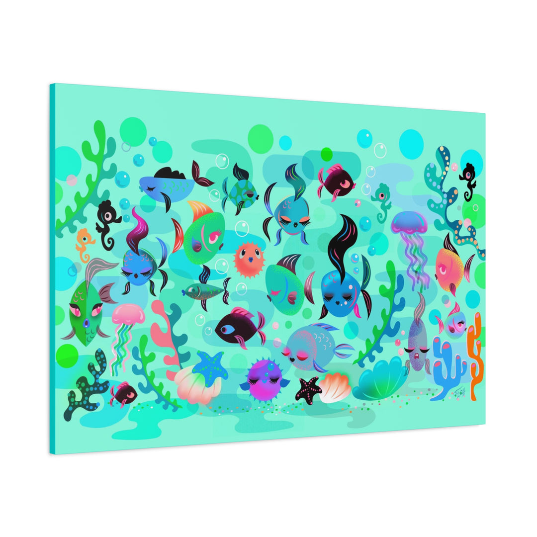 Mid Mod Fishies on Aqua • Canvas Gallery Wrap