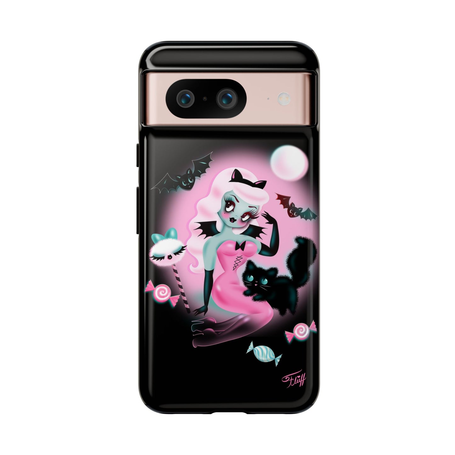 Pastel Candy Vampire with Kitty on Black • Tough Phone Case