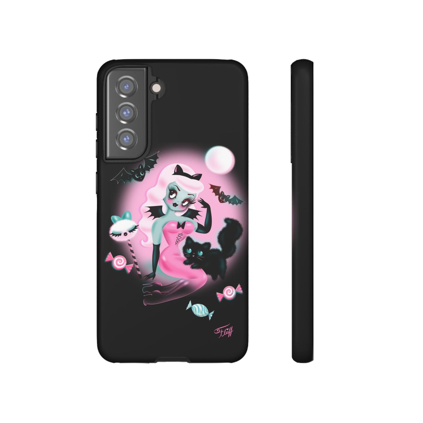 Pastel Candy Vampire with Kitty on Black • Tough Phone Case