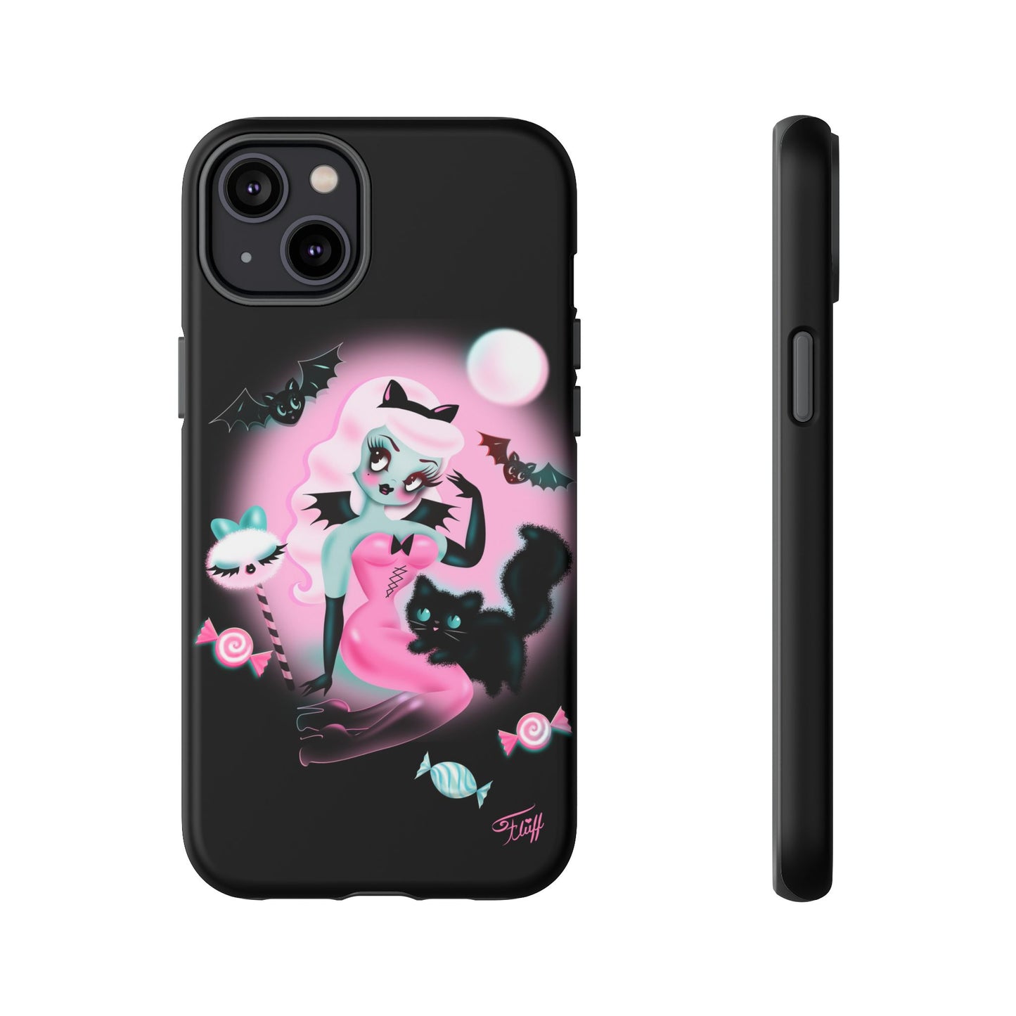 Pastel Candy Vampire with Kitty on Black • Tough Phone Case