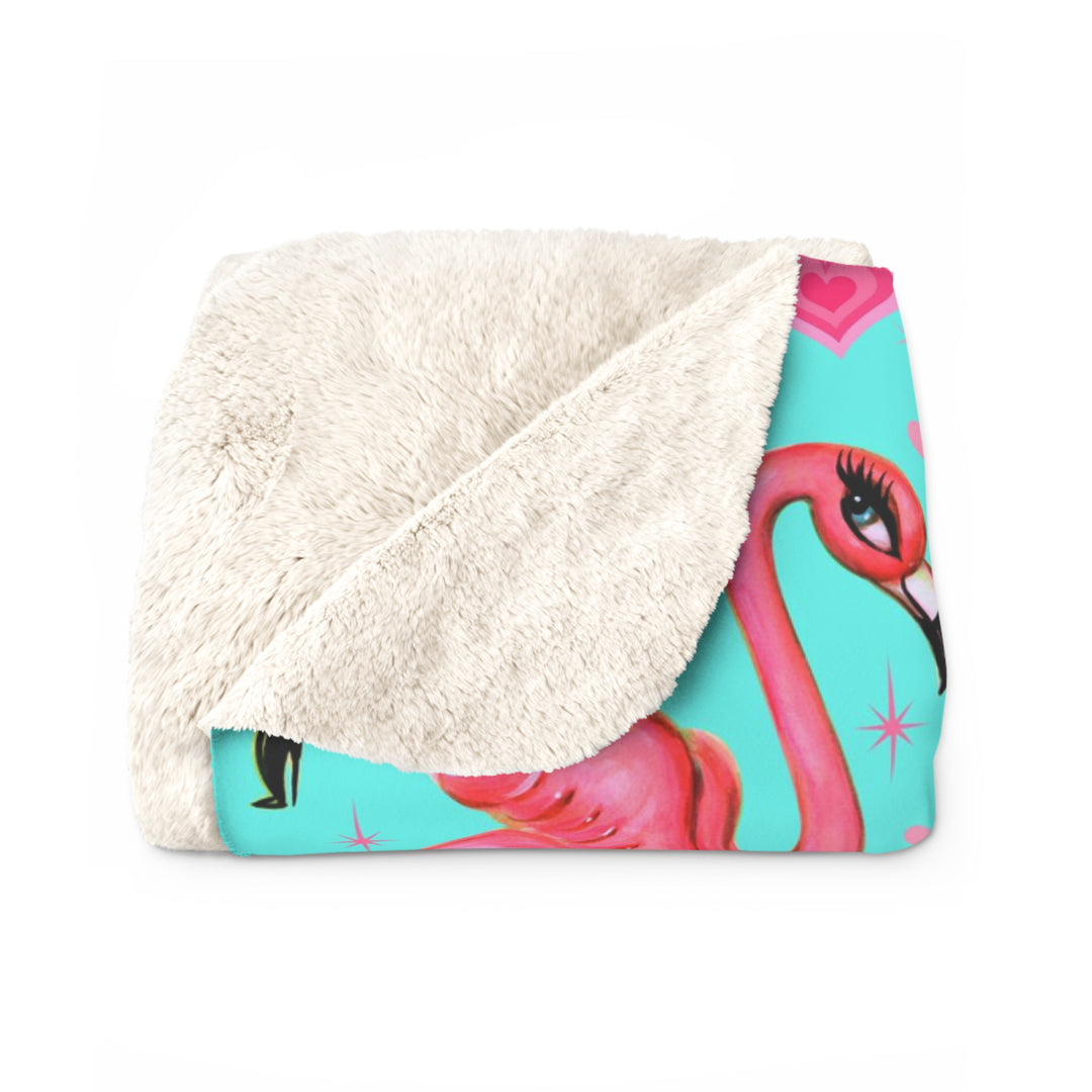 Flamingos and Hearts Aqua • Sherpa Fleece Blanket