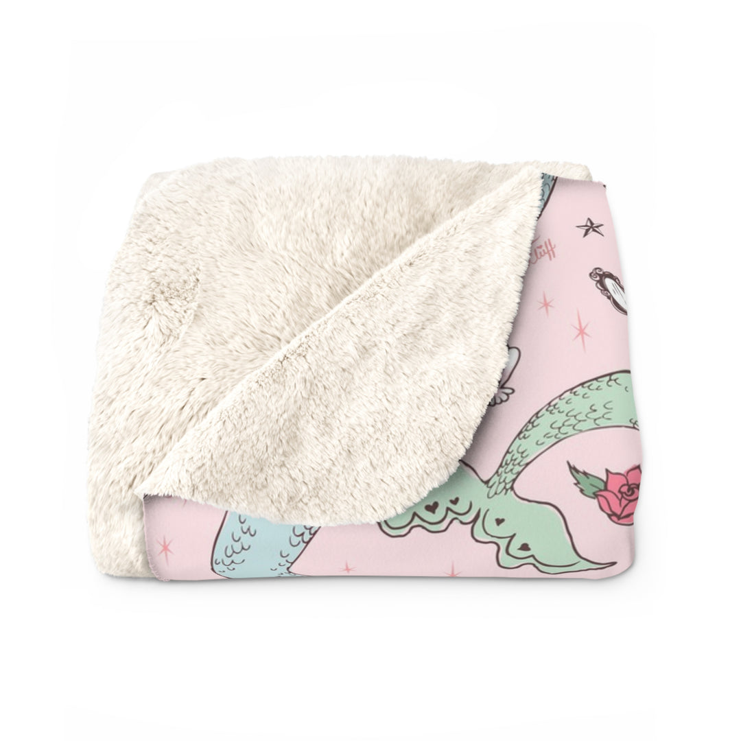 Mermaids and Roses on Pink • Fleece Blanket
