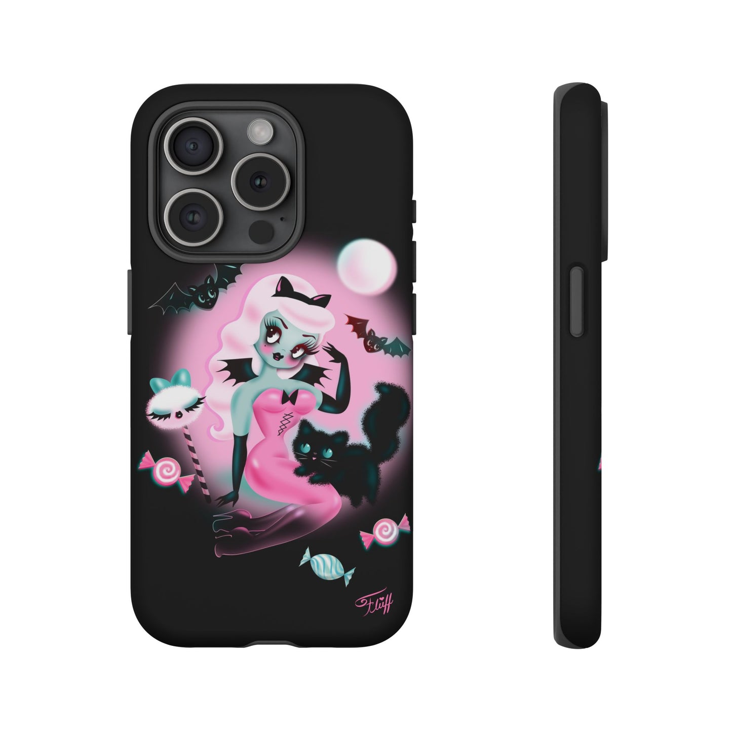 Pastel Candy Vampire with Kitty on Black • Tough Phone Case