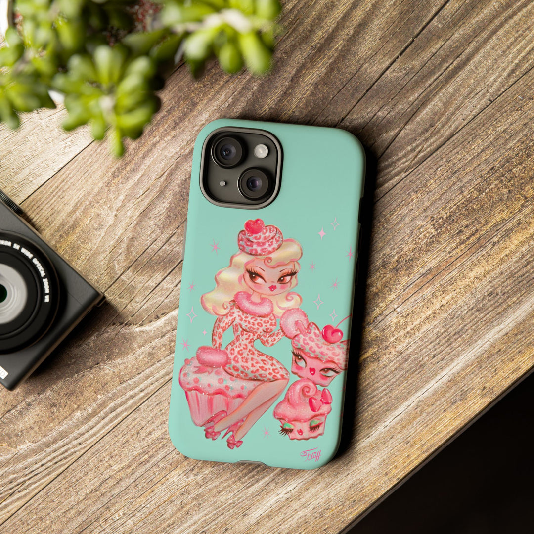 Leopard and Pink Cupcake Girl • Tough Phone Case