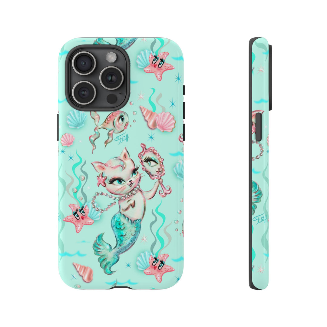 Merkitten with Pearls Aqua • Tough Phone Case