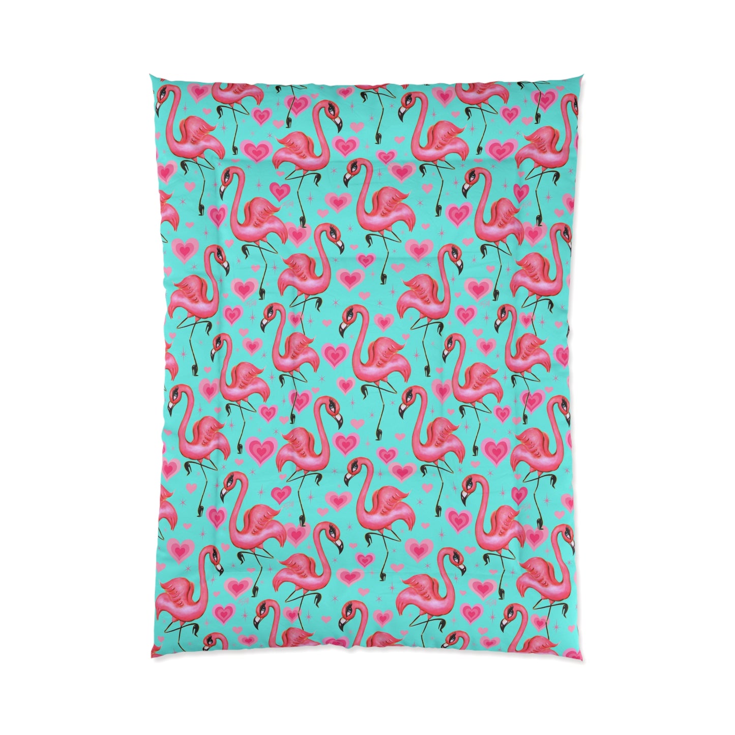 Flamingos and Hearts Aqua  • Comforter
