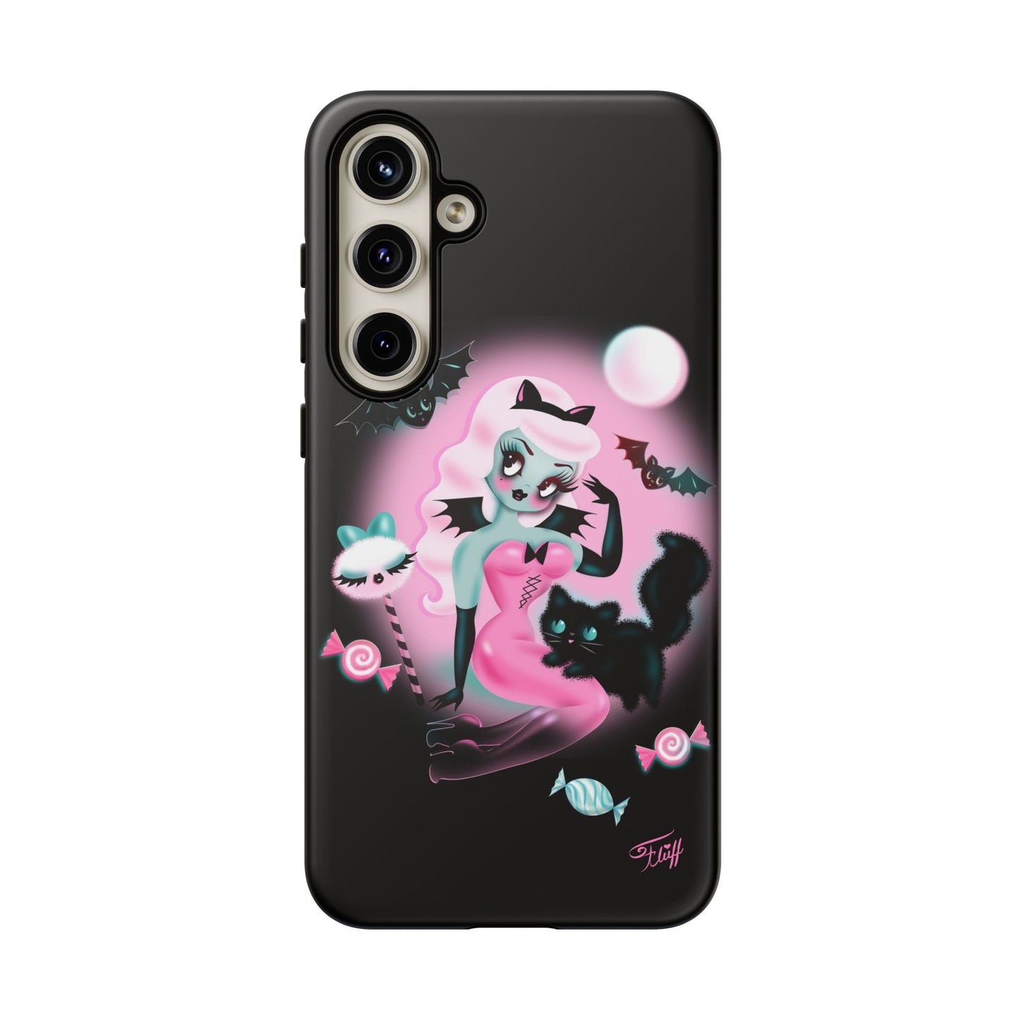 Pastel Candy Vampire with Kitty on Black • Tough Phone Case