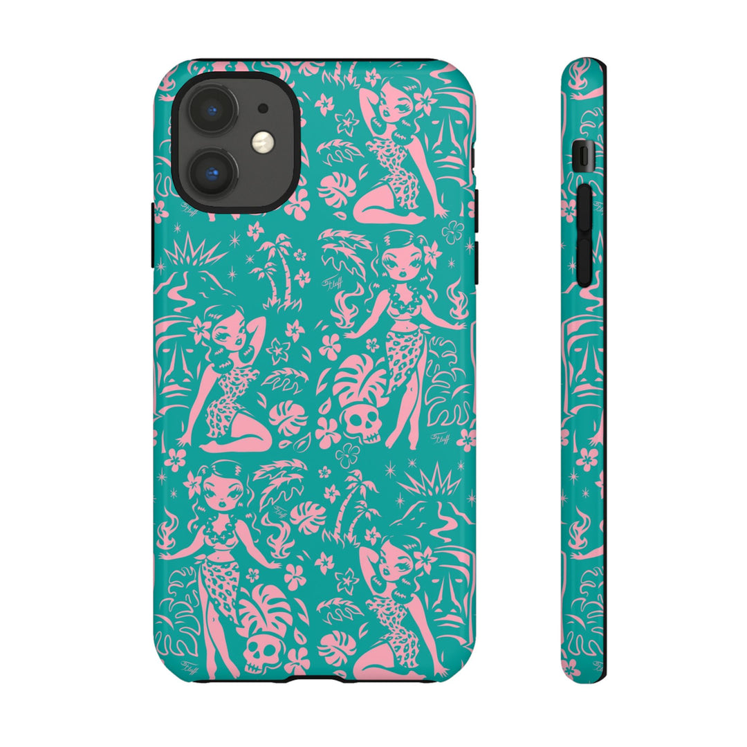 Tiki Temptress - Aqua and Pink • Tough Phone Case