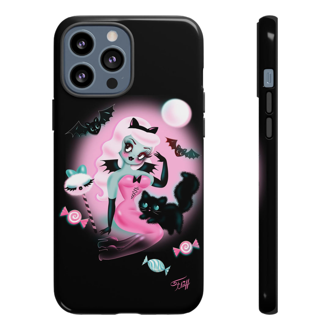 Pastel Candy Vampire with Kitty on Black • Tough Phone Case