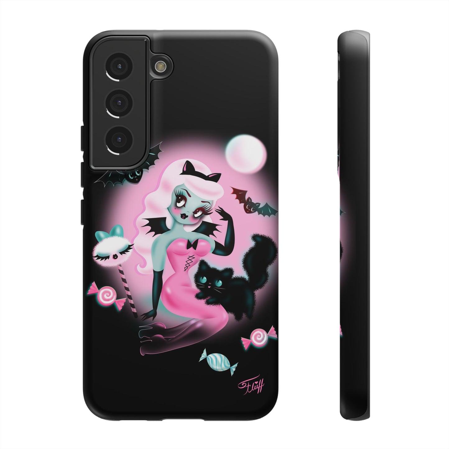 Pastel Candy Vampire with Kitty on Black • Tough Phone Case