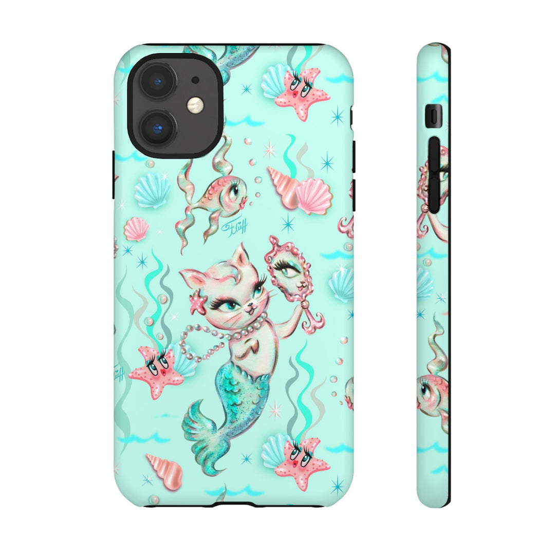 Merkitten with Pearls Aqua • Tough Phone Case