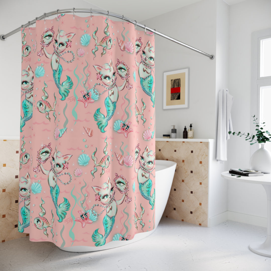 Merkittens with Pearls on Blush • Shower Curtain