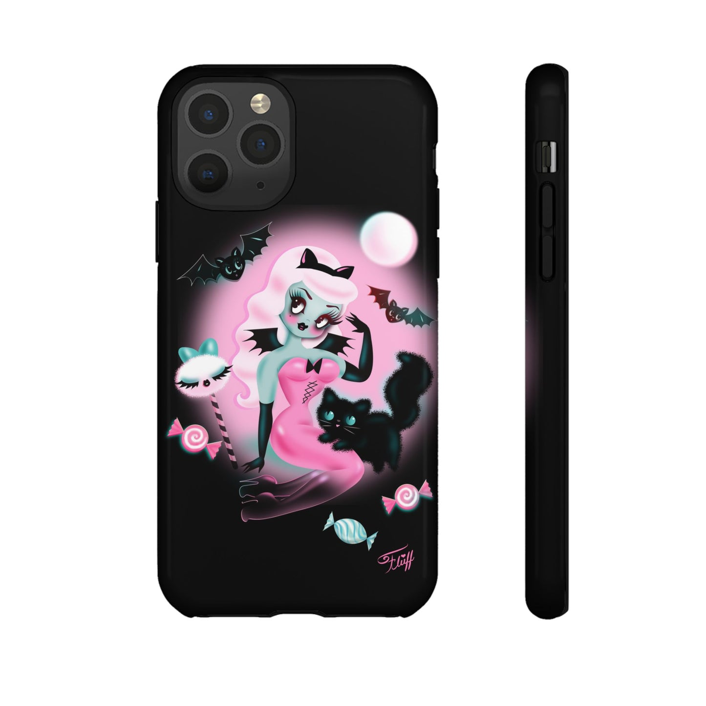 Pastel Candy Vampire with Kitty on Black • Tough Phone Case