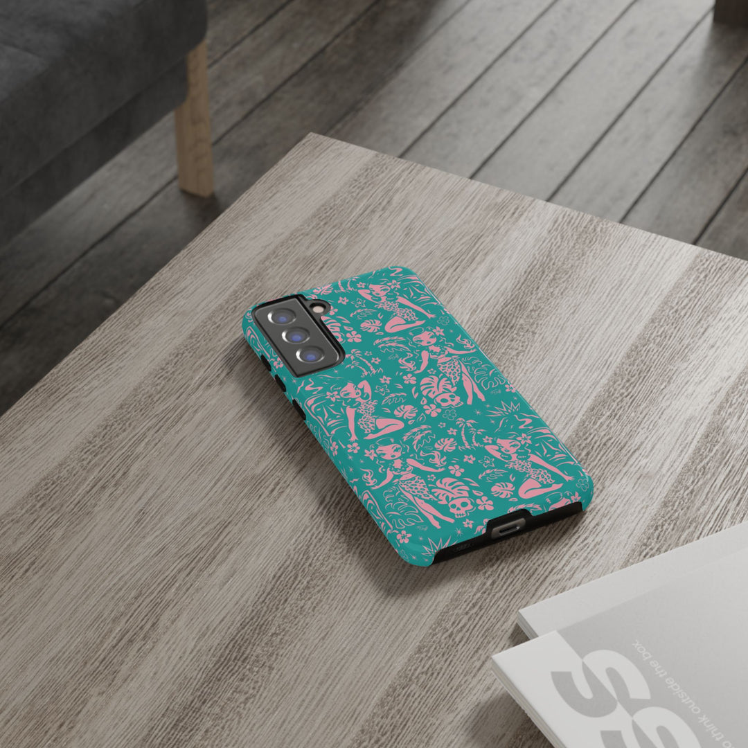 Tiki Temptress - Aqua and Pink • Tough Phone Case