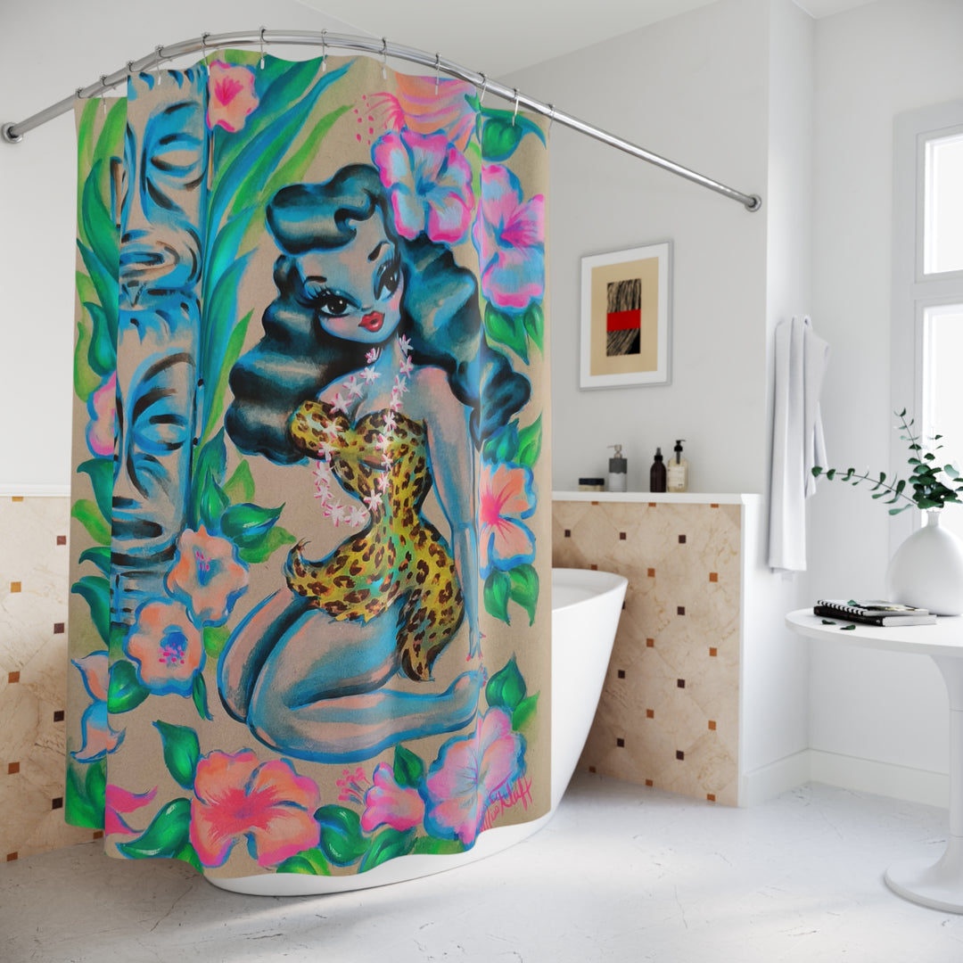 Tiki Leopard Girl • Shower Curtain