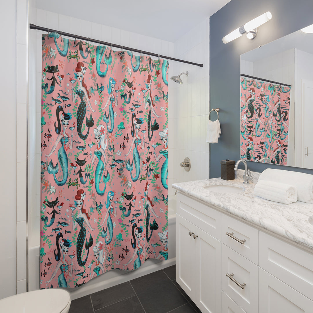 Martini Mermaids Coral • Shower Curtain