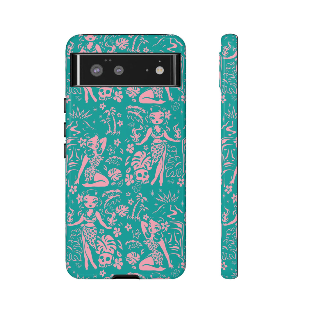 Tiki Temptress - Aqua and Pink • Tough Phone Case