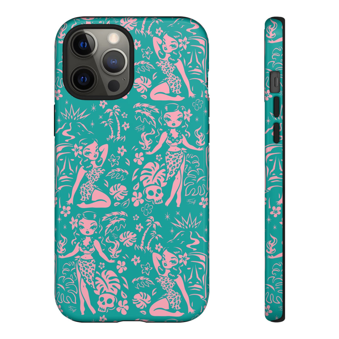 Tiki Temptress - Aqua and Pink • Tough Phone Case