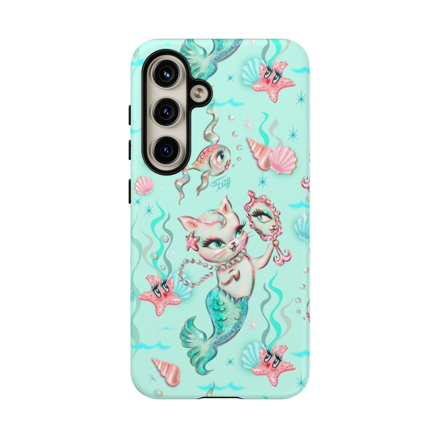 Merkitten with Pearls Aqua • Tough Phone Case