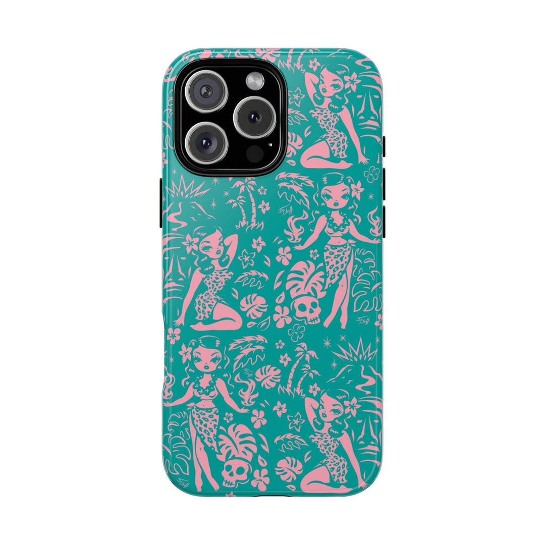 Tiki Temptress - Aqua and Pink • Tough Phone Case