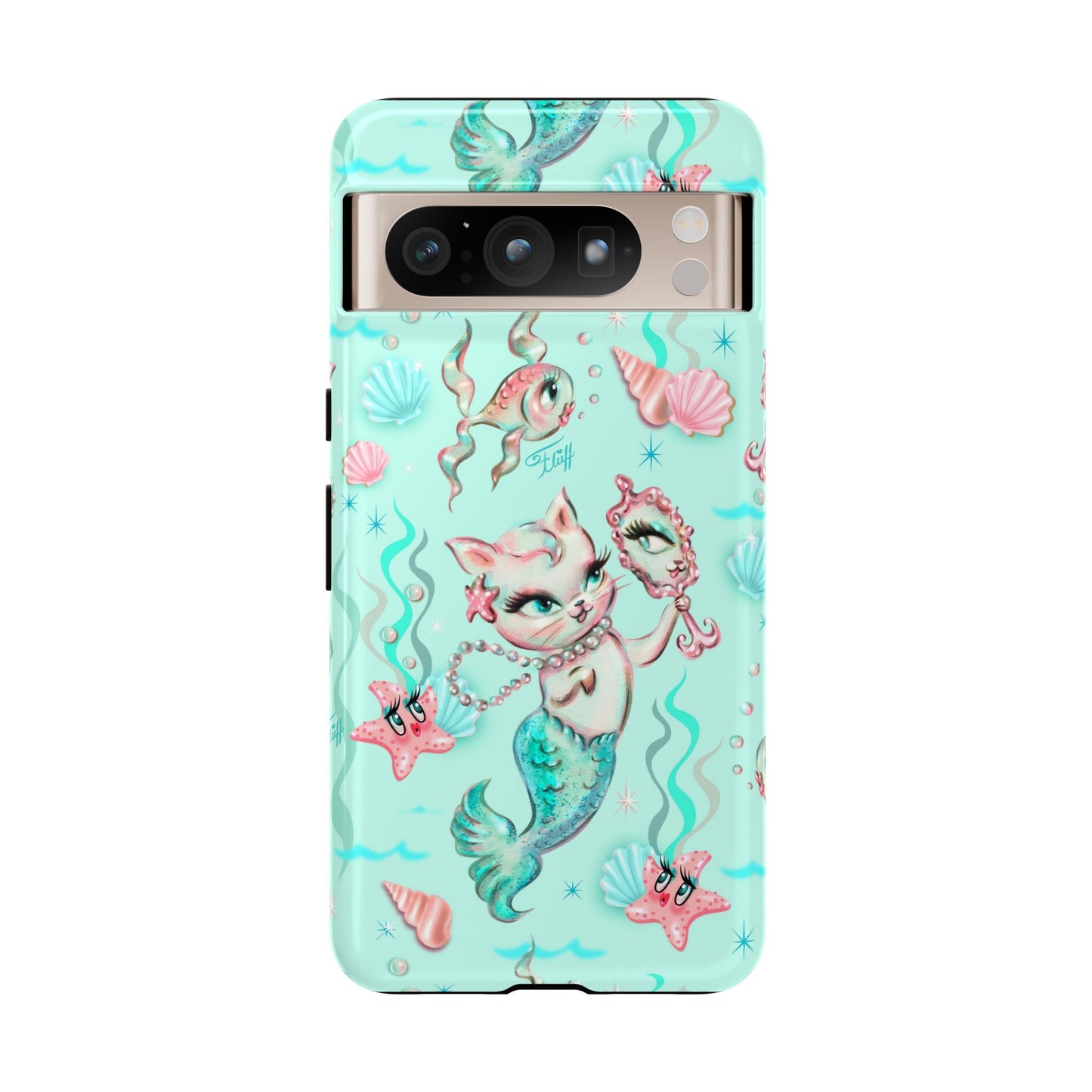 Merkitten with Pearls Aqua • Tough Phone Case