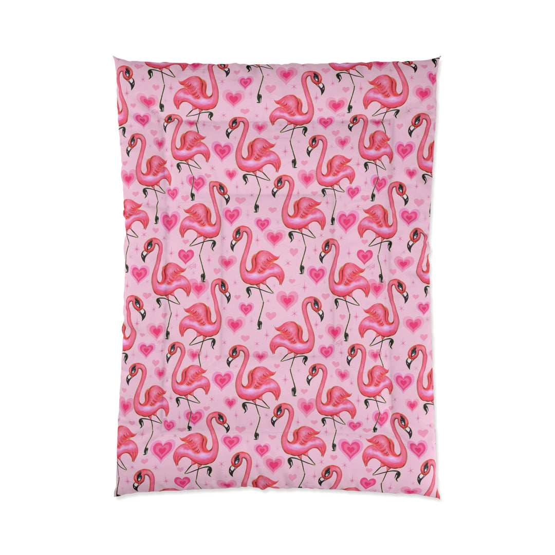 Flamingos and Hearts Pink  • Comforter