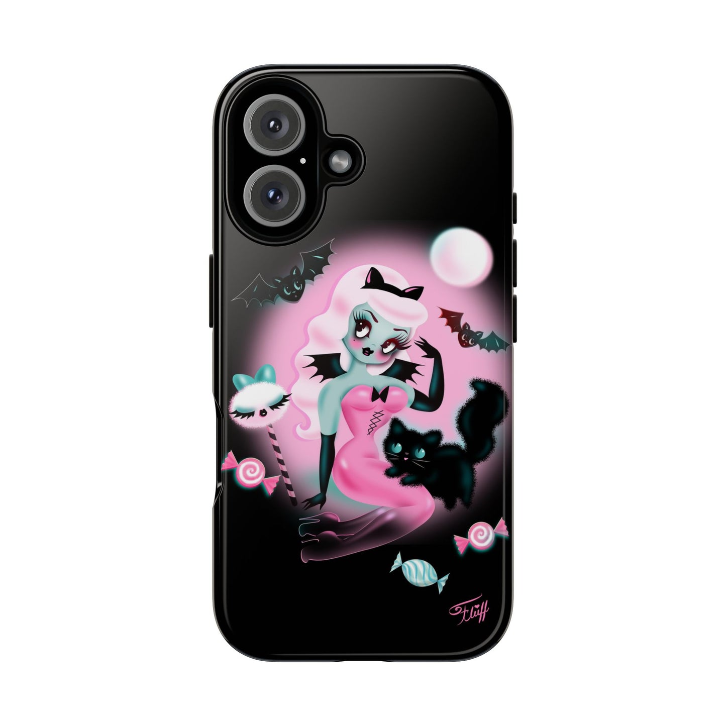 Pastel Candy Vampire with Kitty on Black • Tough Phone Case